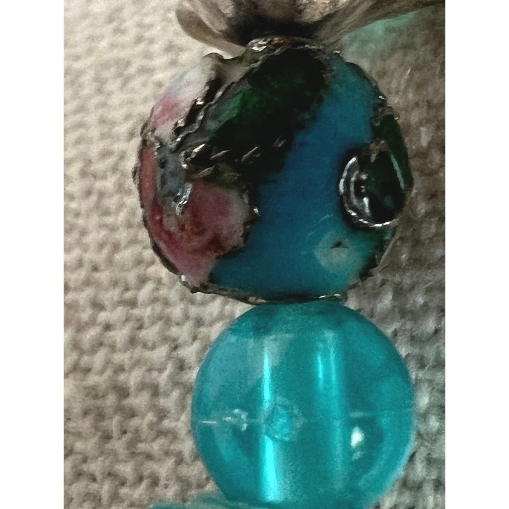 Turquoise Glass Bead Necklace Butterflies Lampwork Foil‎ Artisan 27